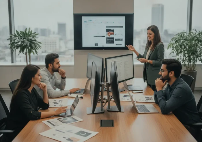 Professional photo of a Pakistani software team in